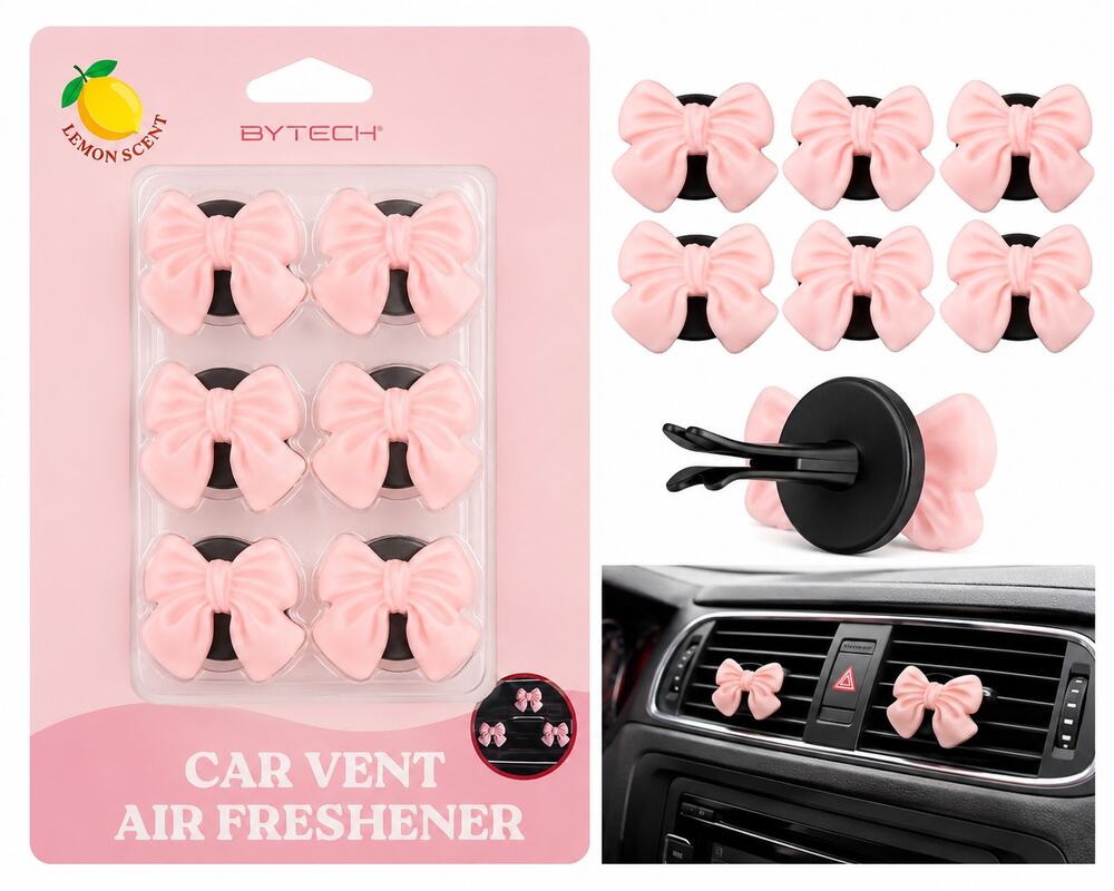 Bytech Car Vent Air Freshener Set – 6 Pink Bow Clip-On Fresheners